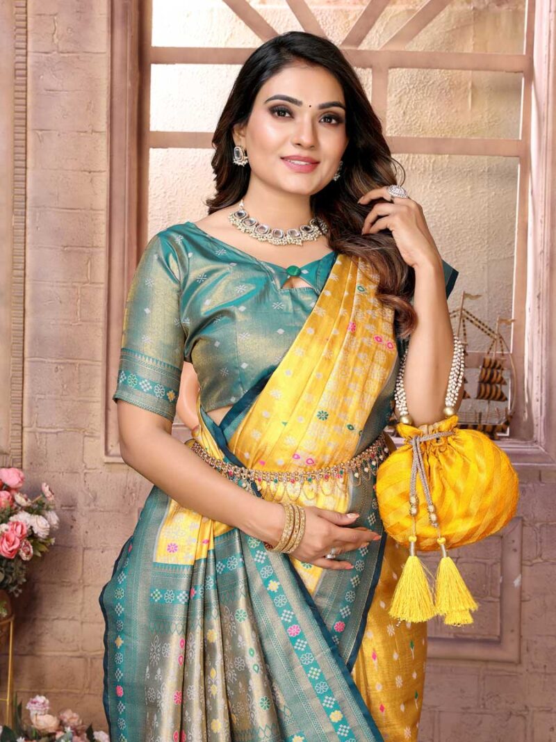 Mustard Color Green Saree - Image 3
