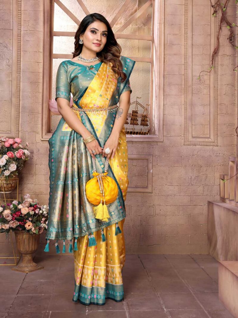 Mustard Color Green Saree - Image 4
