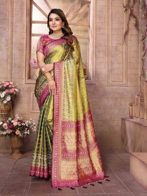 Green Color Pink Saree