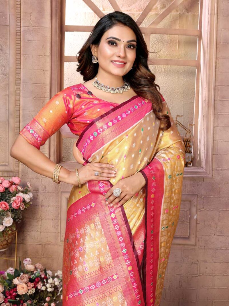 Yellow Color Pink Saree - Image 3