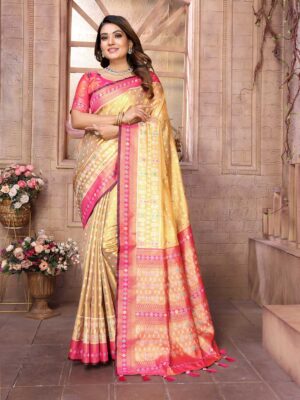 Yellow Color Pink Saree