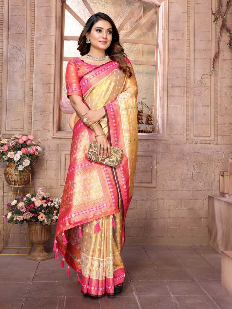 Yellow Color Pink Saree - Image 4