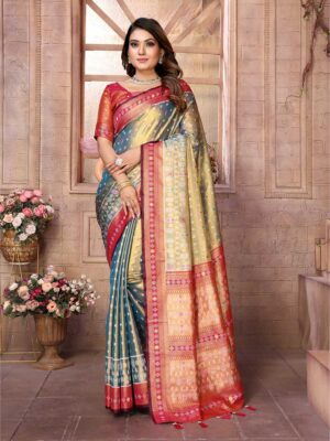 Grey Color Red Saree