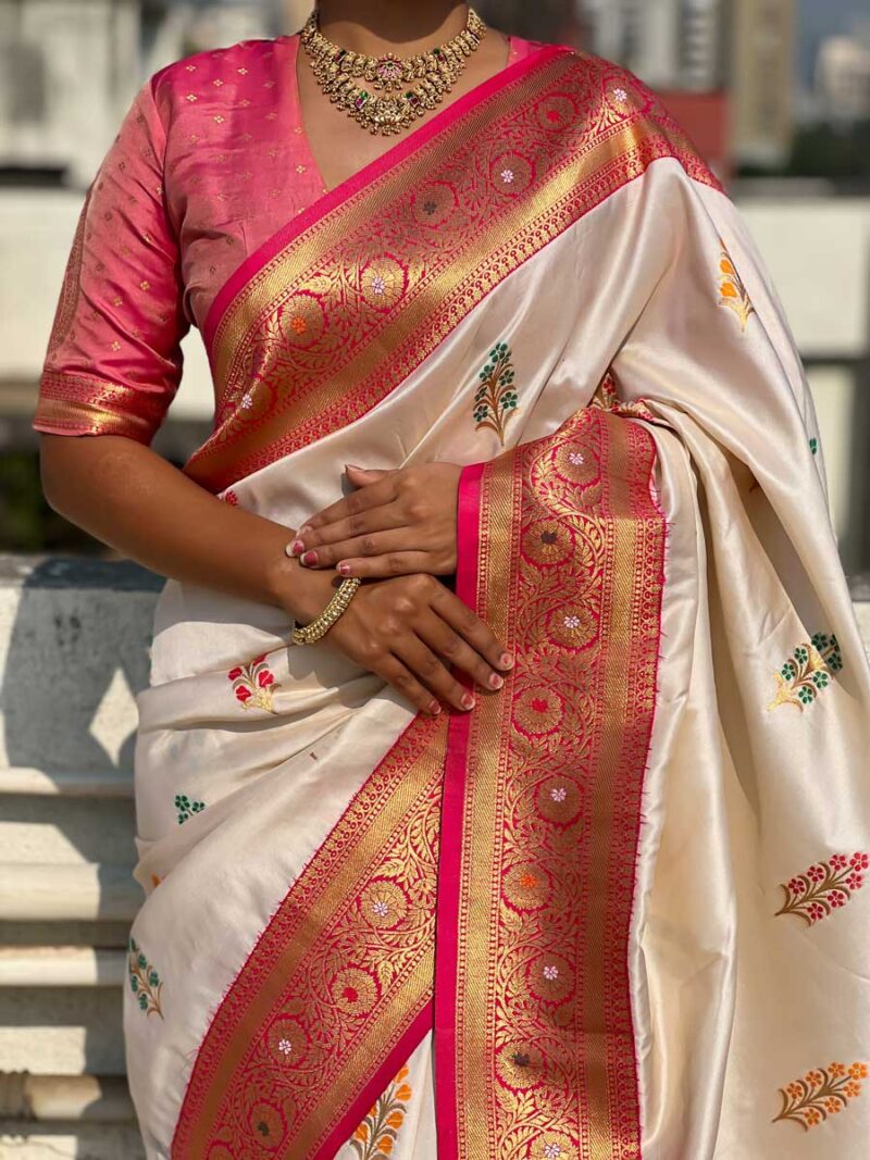 Cream Color Pink Saree - Image 3