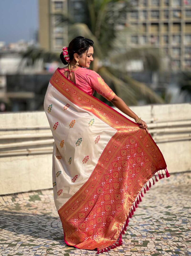 Cream Color Pink Saree - Image 2