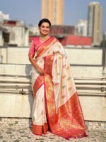 Cream Color Pink Saree