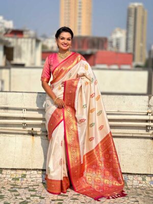 Cream Color Pink Saree
