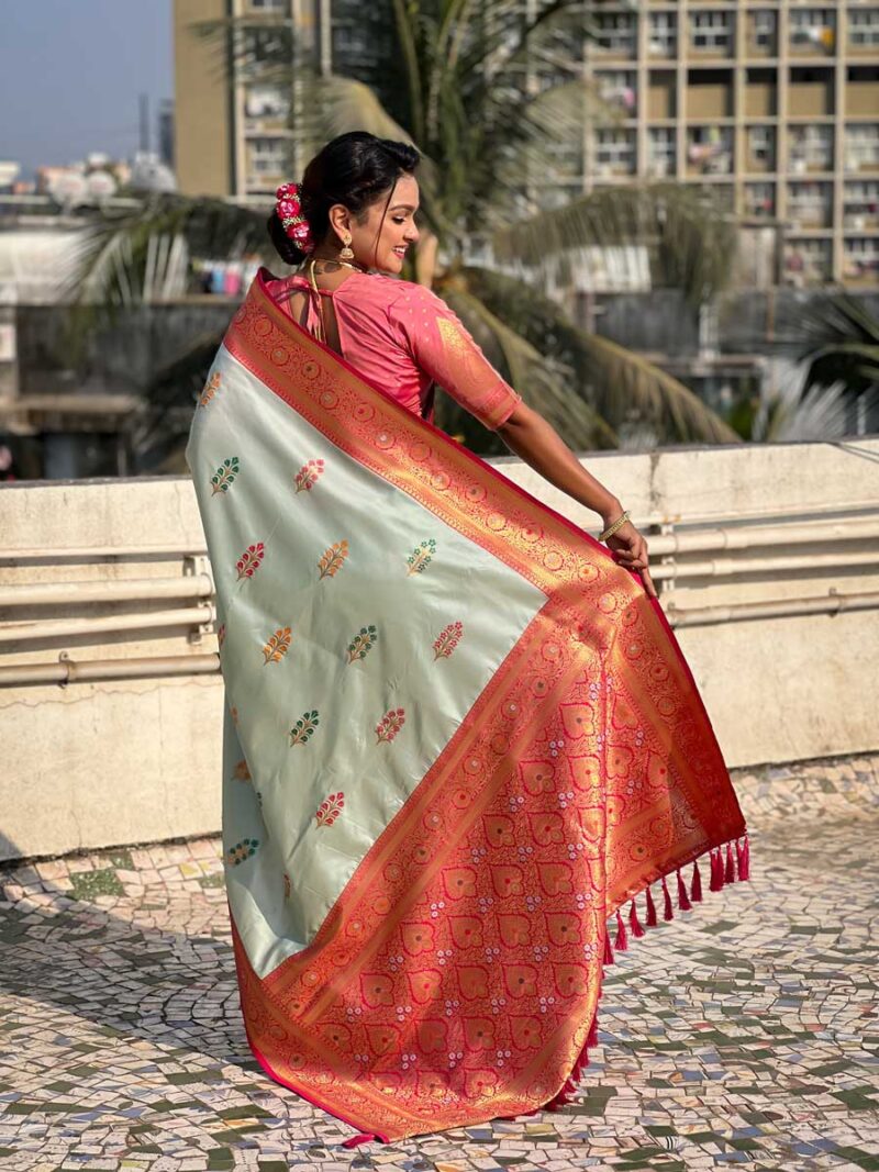 Sea Green Color Pink Saree - Image 2