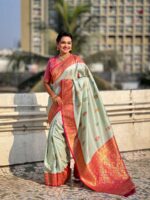 Sea Green Color Pink Saree
