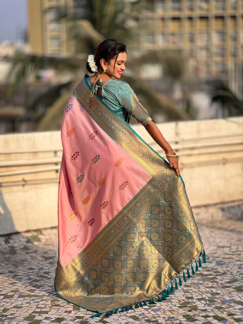 Pink Color Blue Saree - Image 2