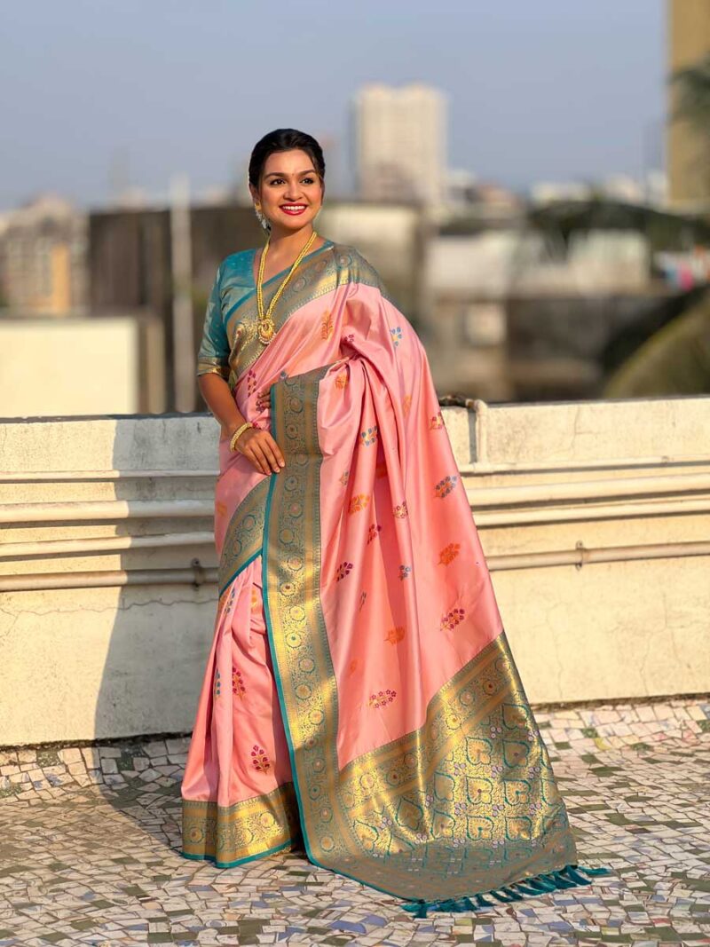 Pink Color Blue Saree - Image 4