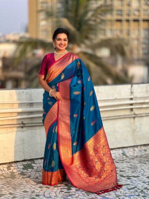 Blue Color Red Saree