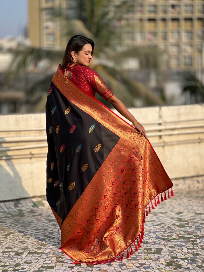Black Color Red Saree - Image 2