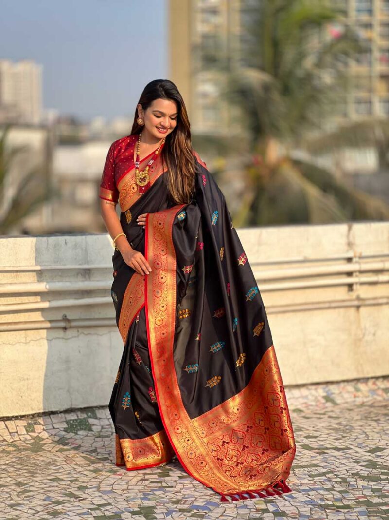 Black Color Red Saree - Image 4
