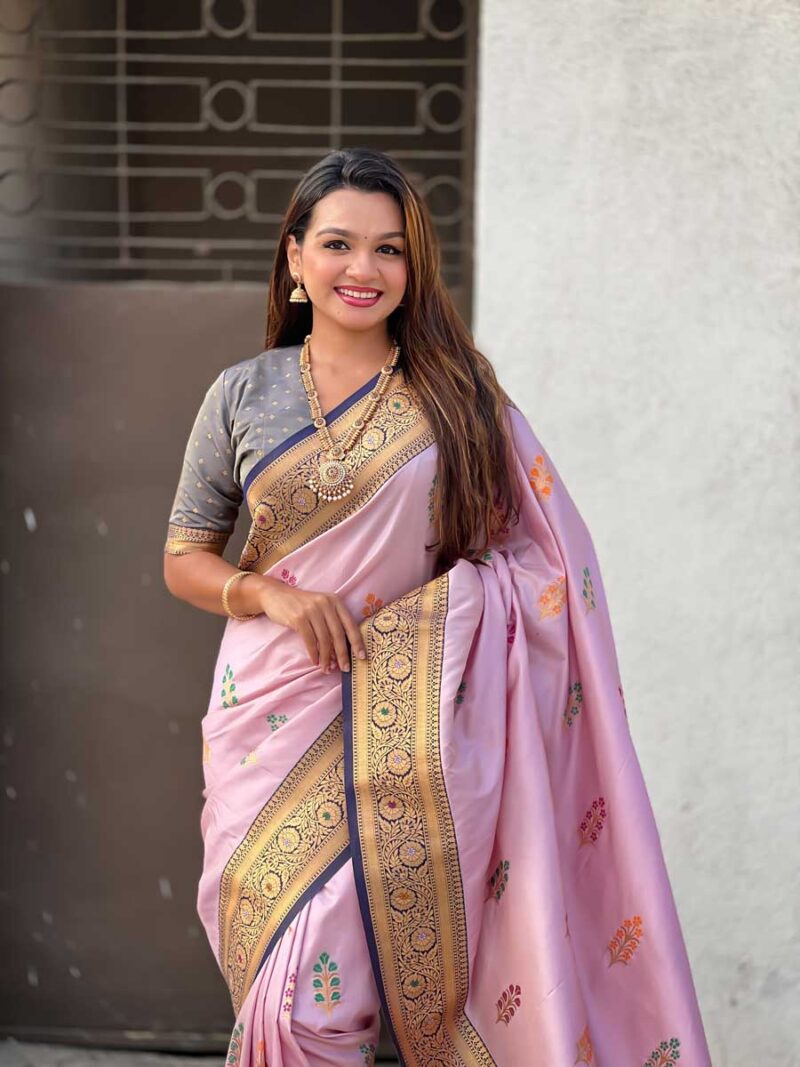 Pink Color Grey Saree - Image 3
