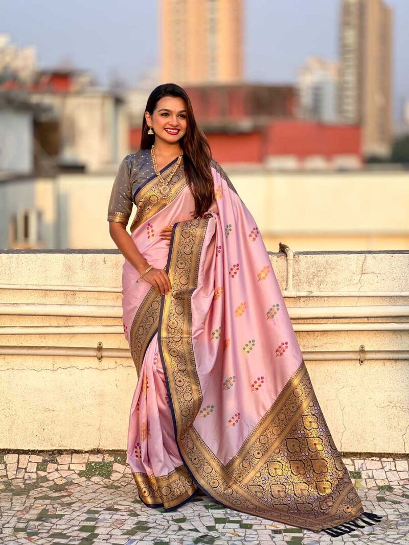 Pink Color Grey Saree