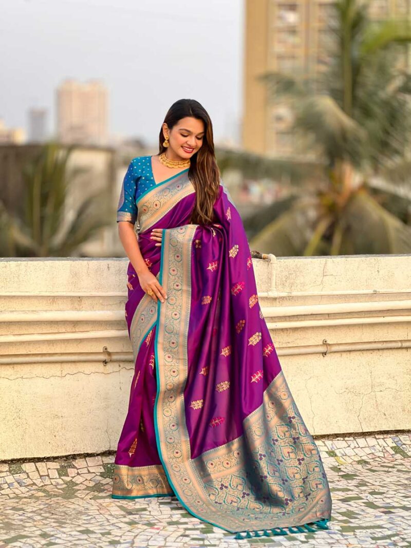 Voilet Color Blue Saree - Image 4