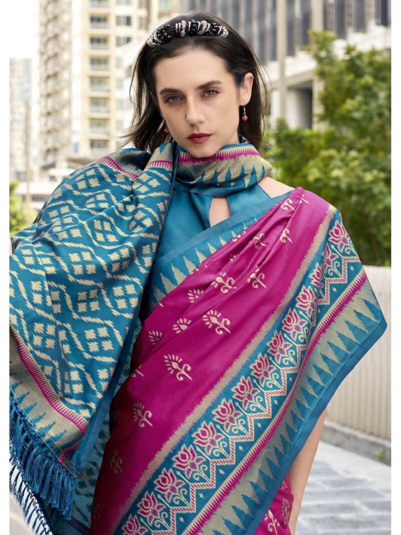 Pink Color Blue Saree - Image 2