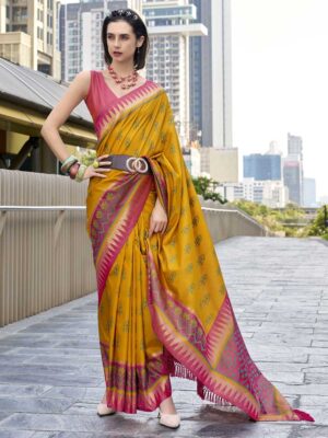 Yellow Color Red Saree