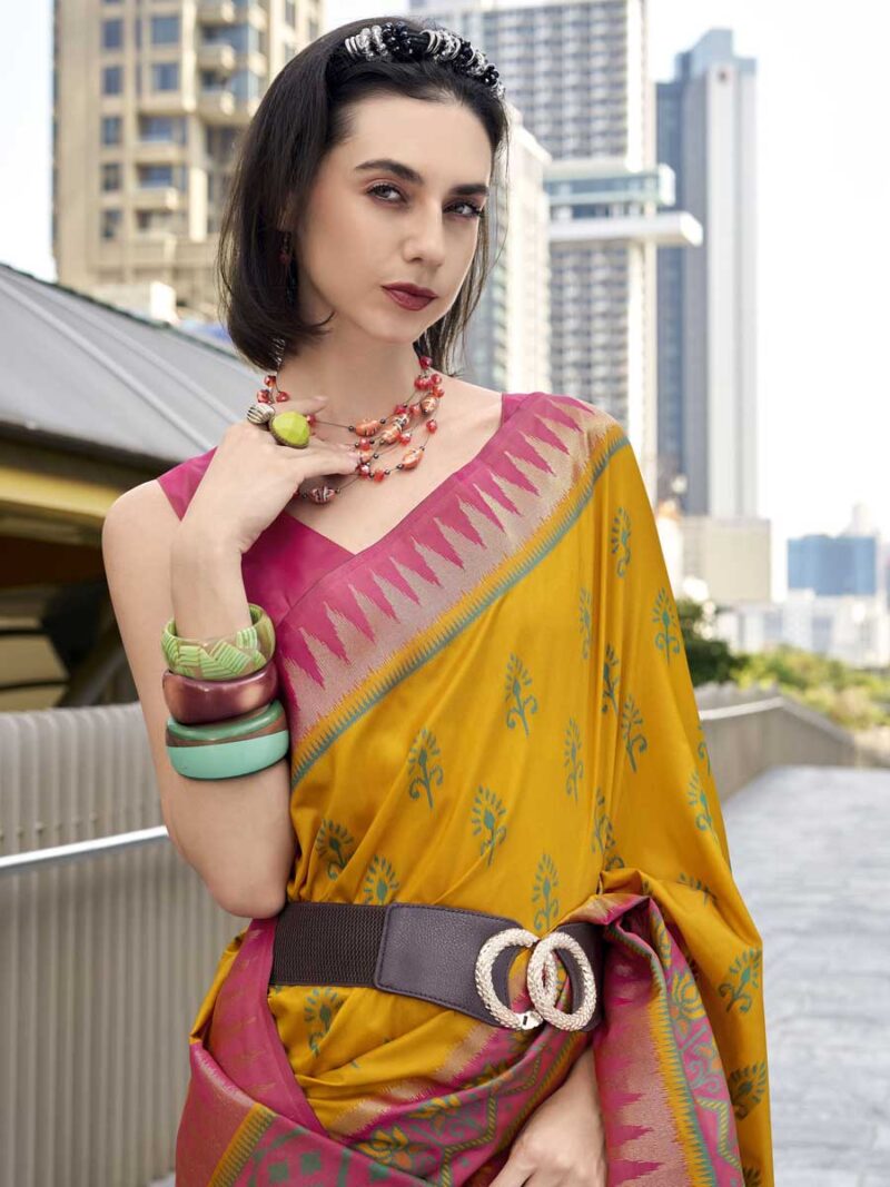 Yellow Color Red Saree - Image 2