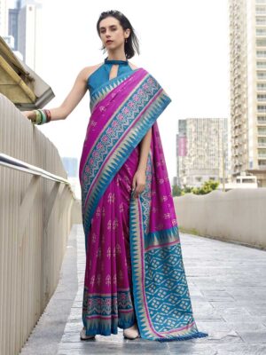 Magenta Color Blue Saree
