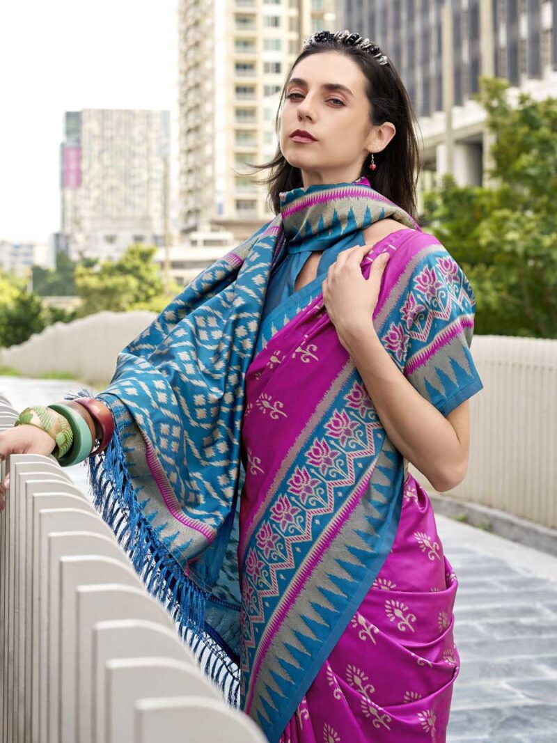Magenta Color Blue Saree - Image 2