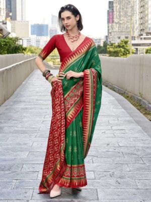 Green Color Red Saree