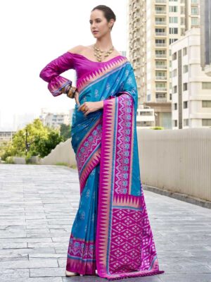 Blue Color Magenta Saree