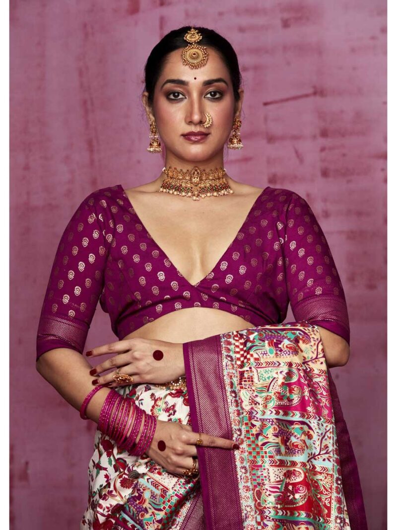 Off White Color Mulberry Saree - Image 4