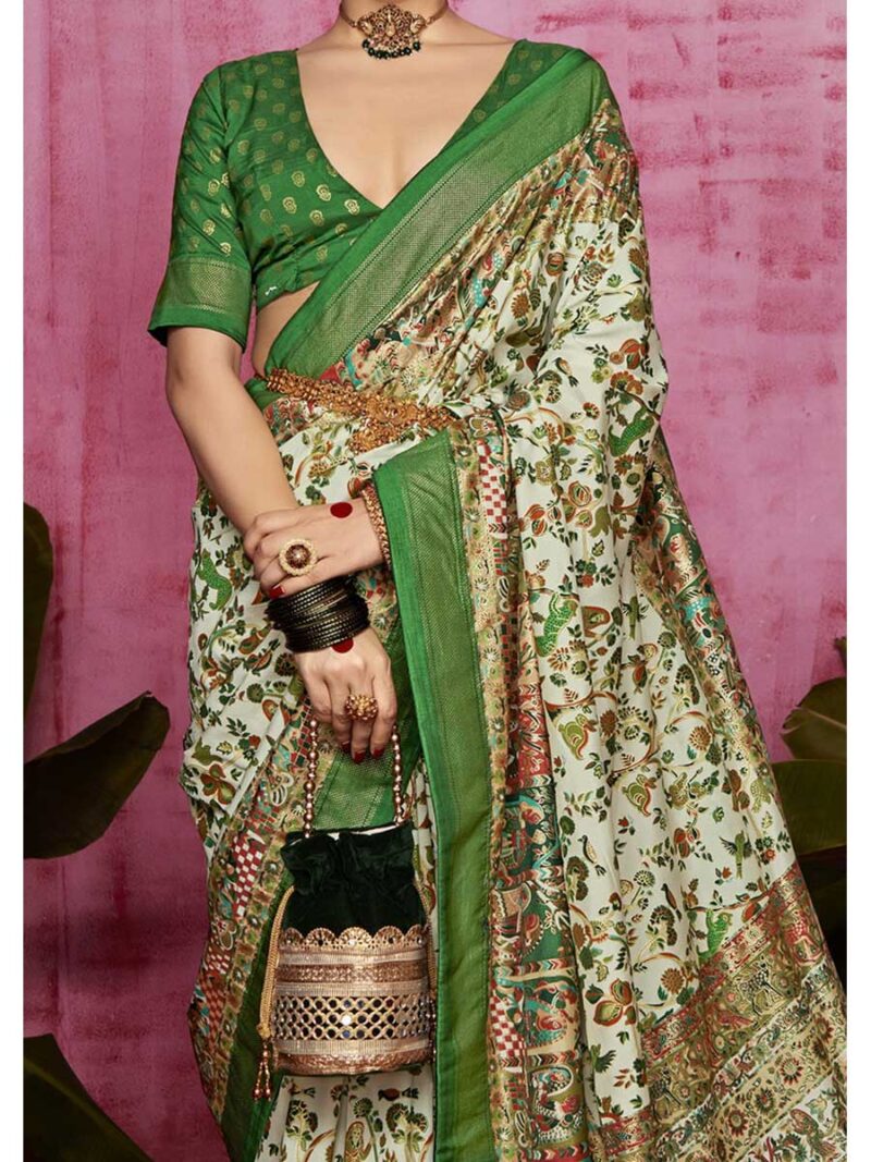 Off White Color Green Saree - Image 3