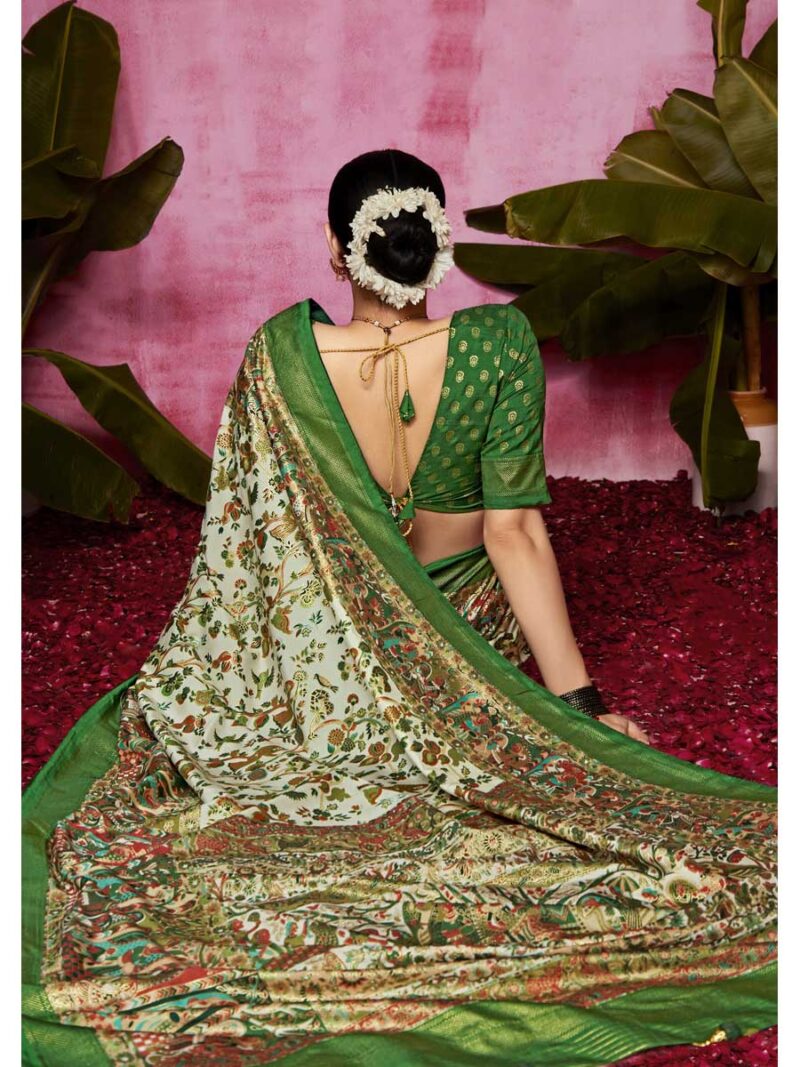Off White Color Green Saree - Image 2