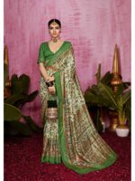Off White Color Green Saree