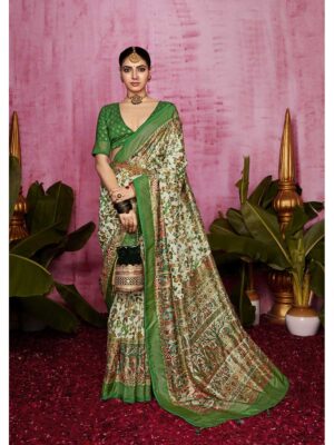 Off White Color Green Saree