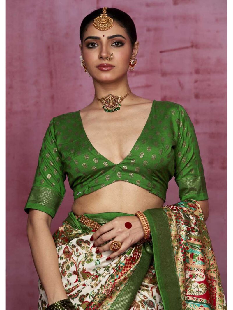 Off White Color Green Saree - Image 4