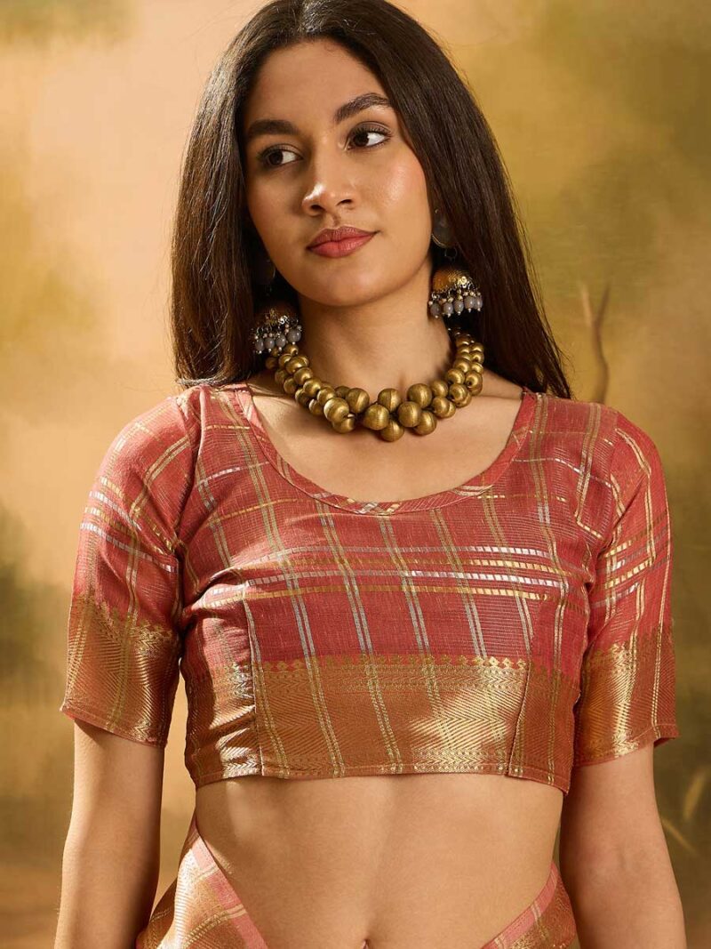 Rust Color Rust Saree - Image 4