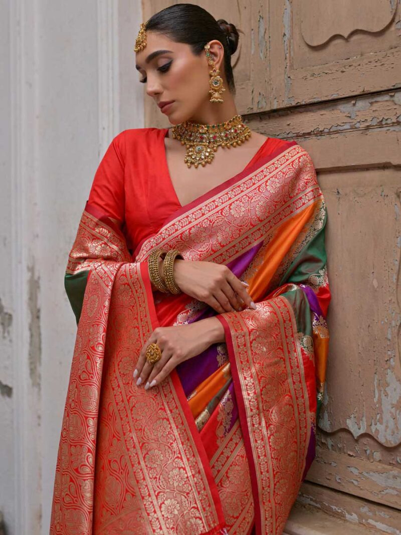 Red Color Red Saree - Image 3