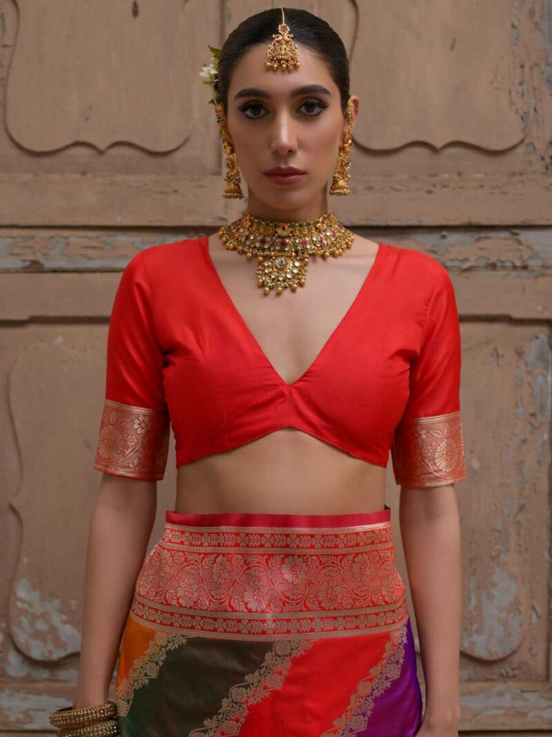 Red Color Red Saree - Image 4