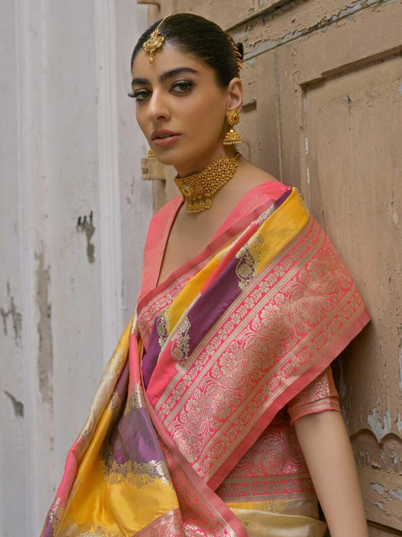 Yellow Color Pink Saree - Image 3