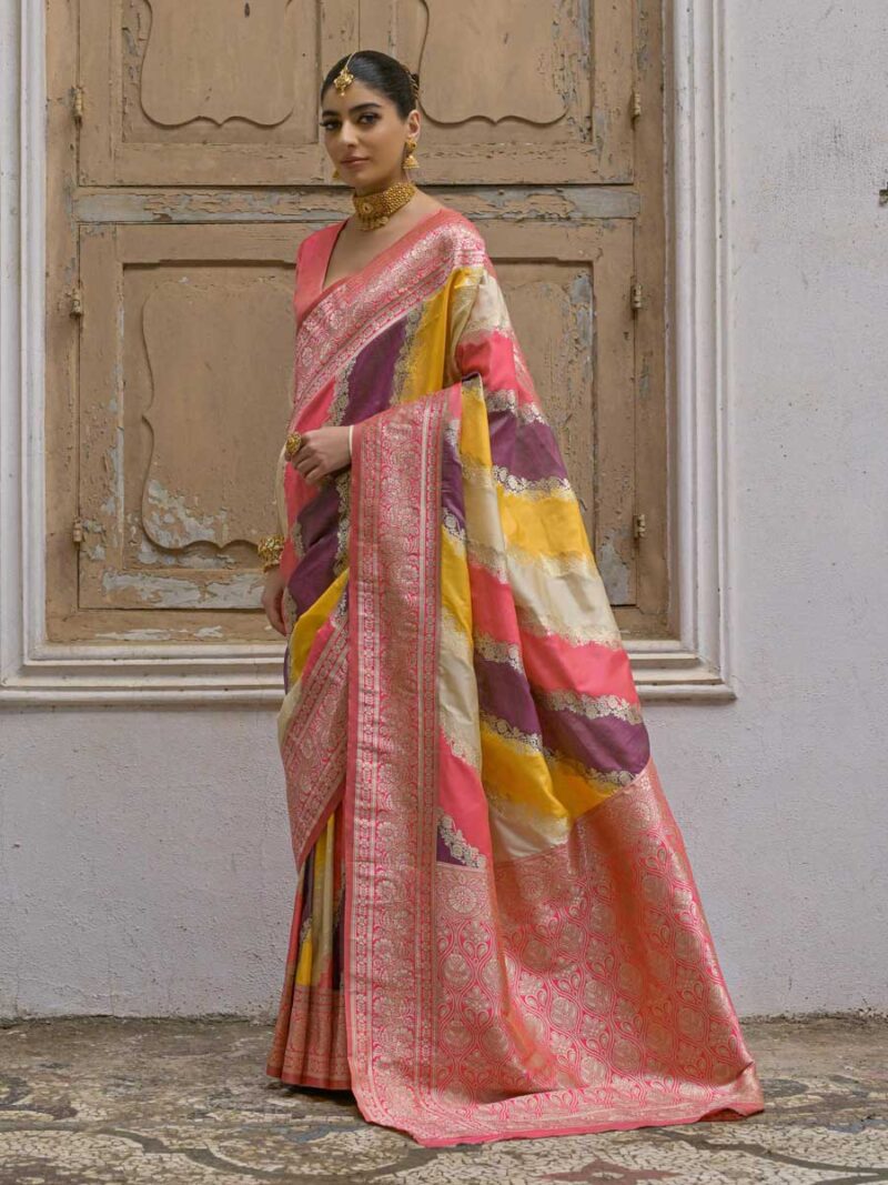 Yellow Color Pink Saree - Image 2