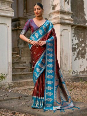 Coffee Color Blue Saree