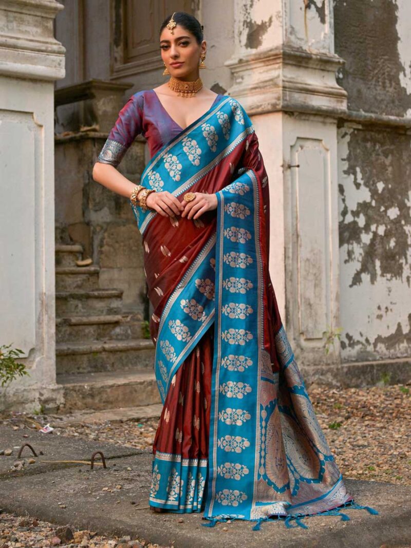 Coffee Color Blue Saree