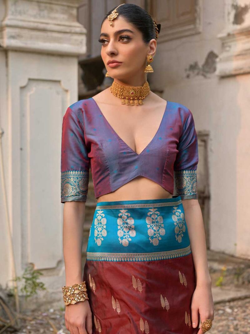 Coffee Color Blue Saree - Image 4