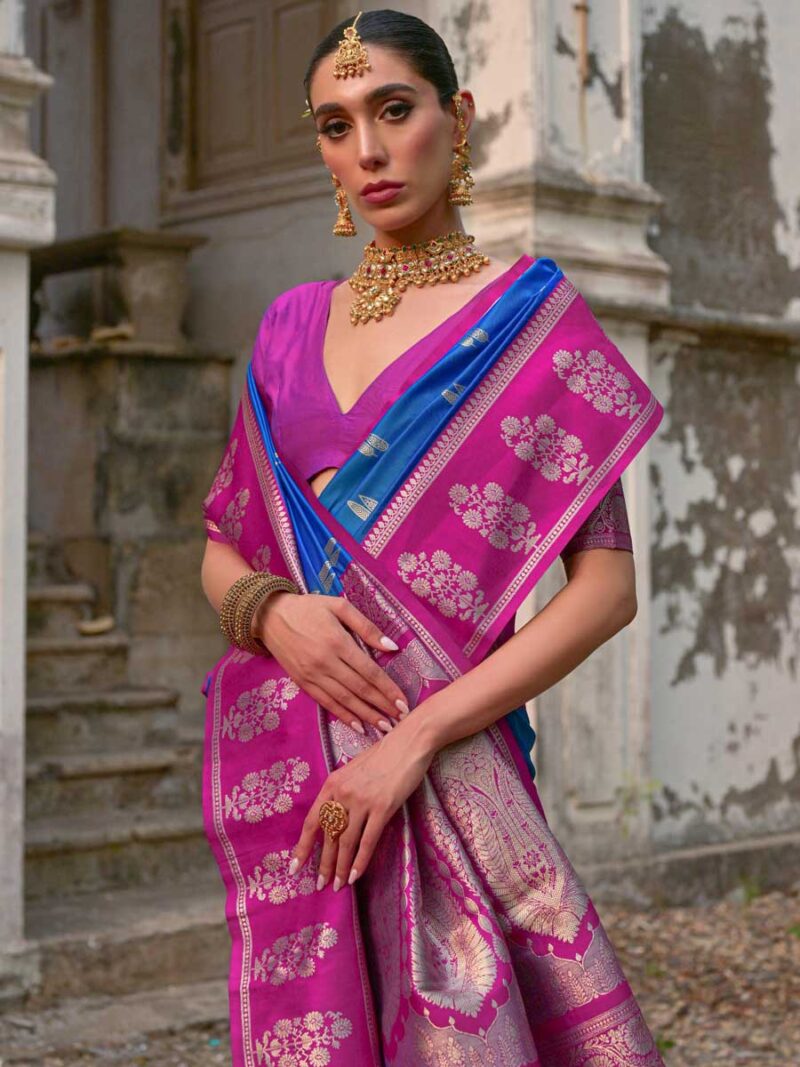 Firozi Color Pink Saree - Image 3