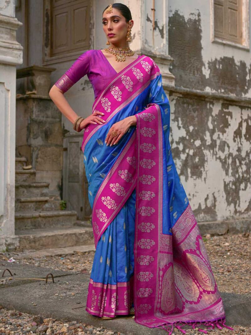 Firozi Color Pink Saree