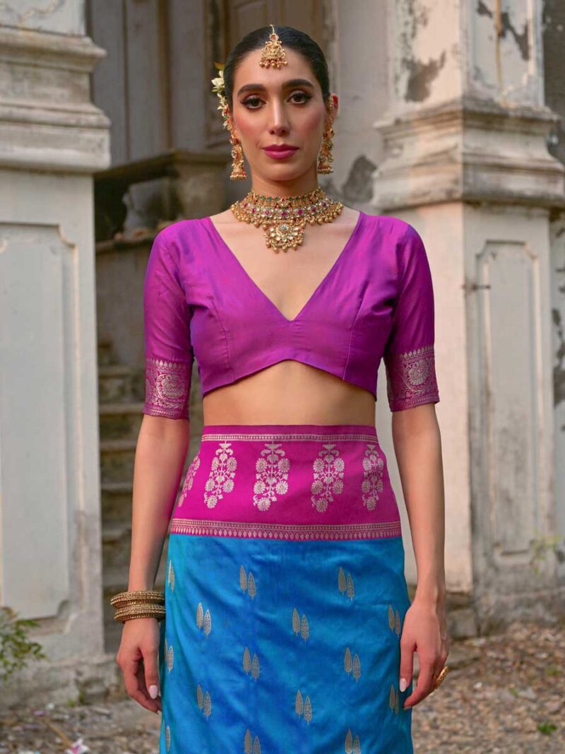 Firozi Color Pink Saree - Image 4