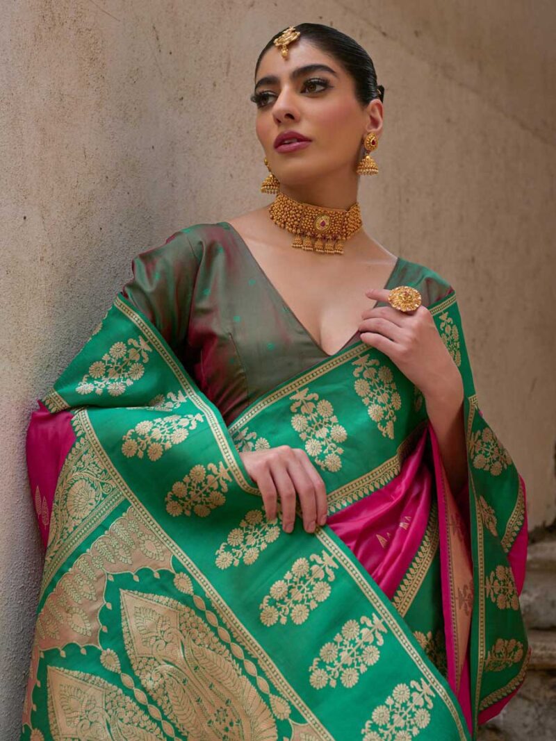 Pink Color Green Saree - Image 3