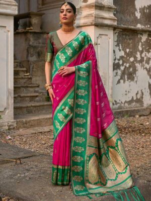 Pink Color Green Saree