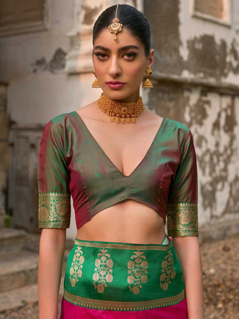 Pink Color Green Saree - Image 4