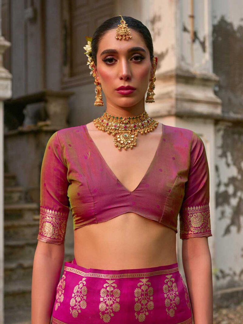 Mahendi Color Pink Saree - Image 3