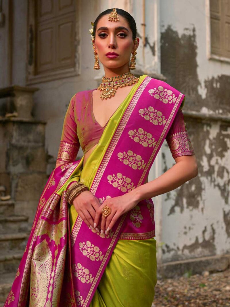 Mahendi Color Pink Saree - Image 2
